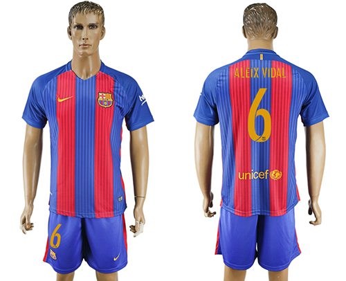 Barcelona #6 Aleix Vidal Home With Blue Shorts Soccer Club Jersey - Click Image to Close